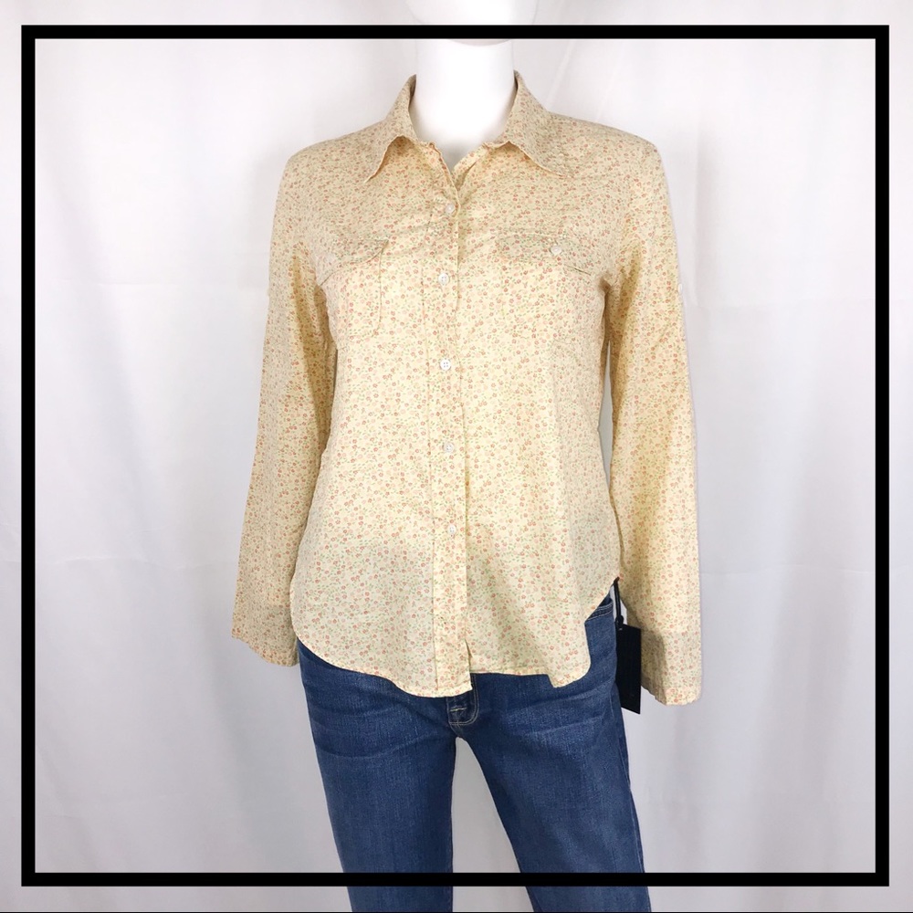 GAP Pastel Yellow, Floral Button Down Size Small